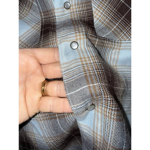 Dixxon Boys Flannel Shirt Size XL Youth Div Plaid Pearl Snap Front Brown Blue R2 - Picture 5 of 8